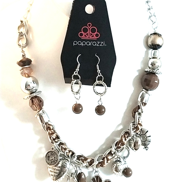 Paparazzi Silver and Brown Beaded Necklace with Charms - Picture 2 of 3